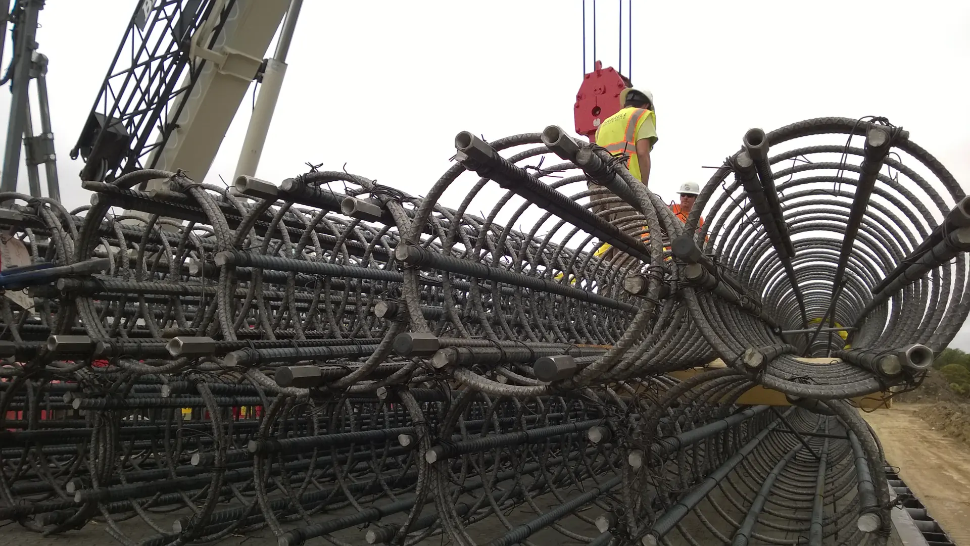 Rigging rebar cages for deep foundations in a high seismic zone and Bay Mud.
